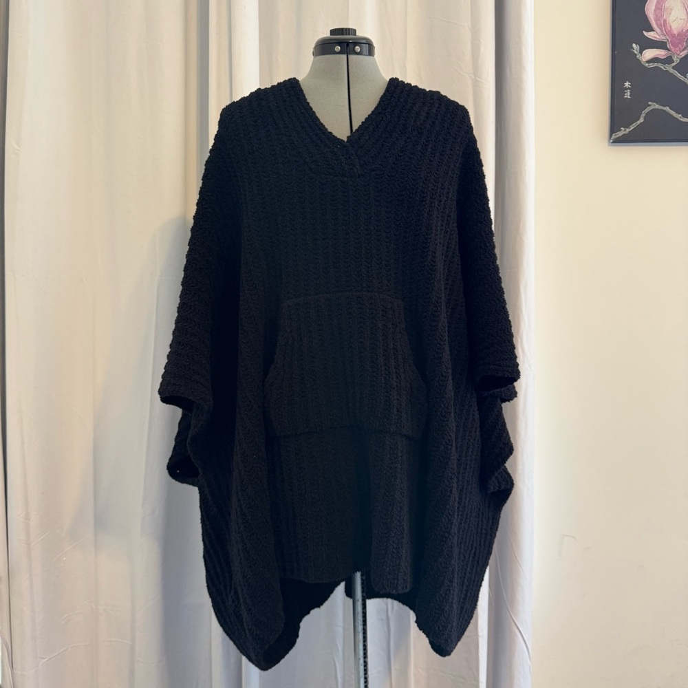 Tommy Bahama Island Soft Chenille Poncho Hoodie Black Women’s L/XL